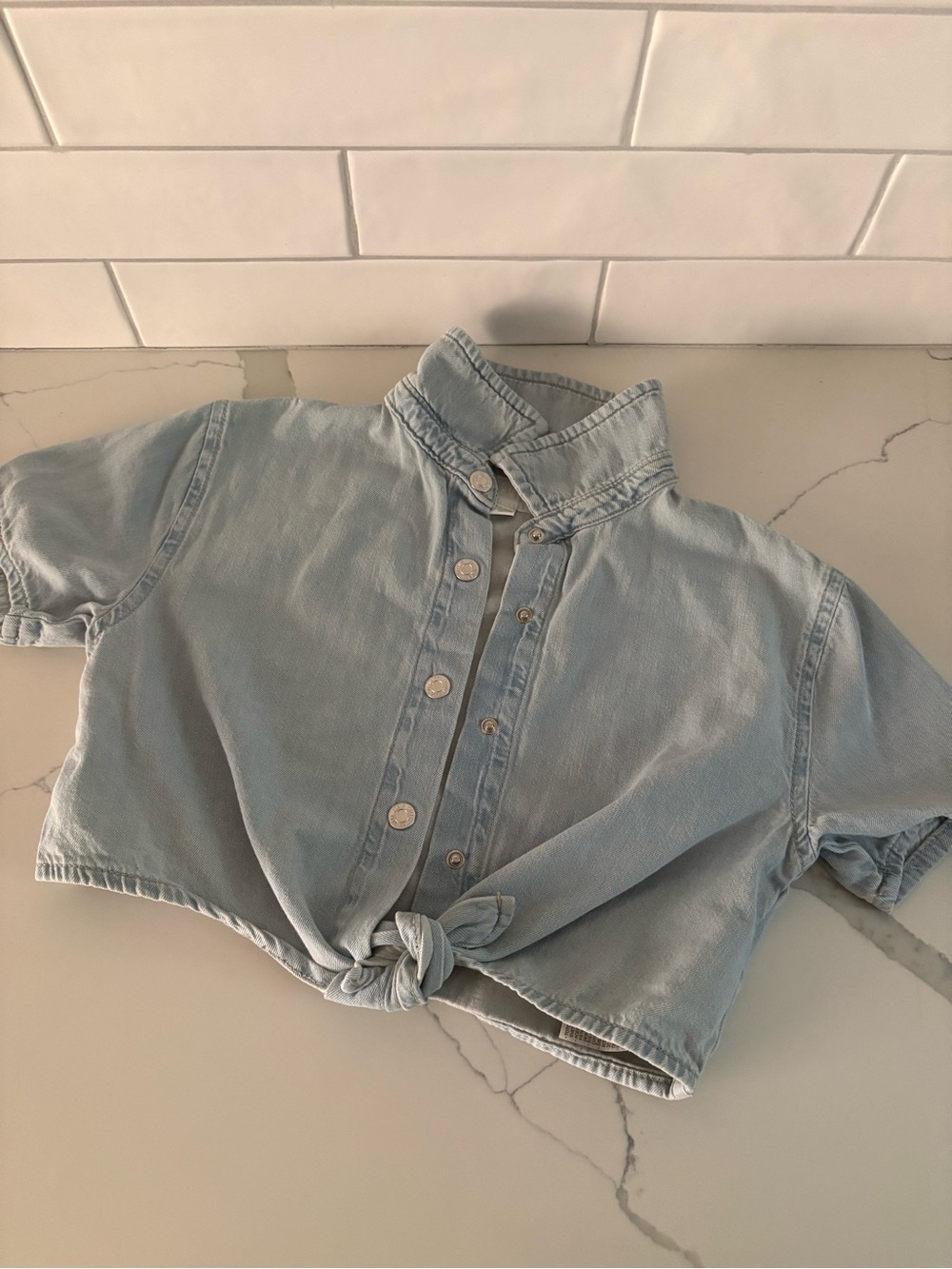 ZARA Light Blue Cropped Denim Tie-Front Jacket